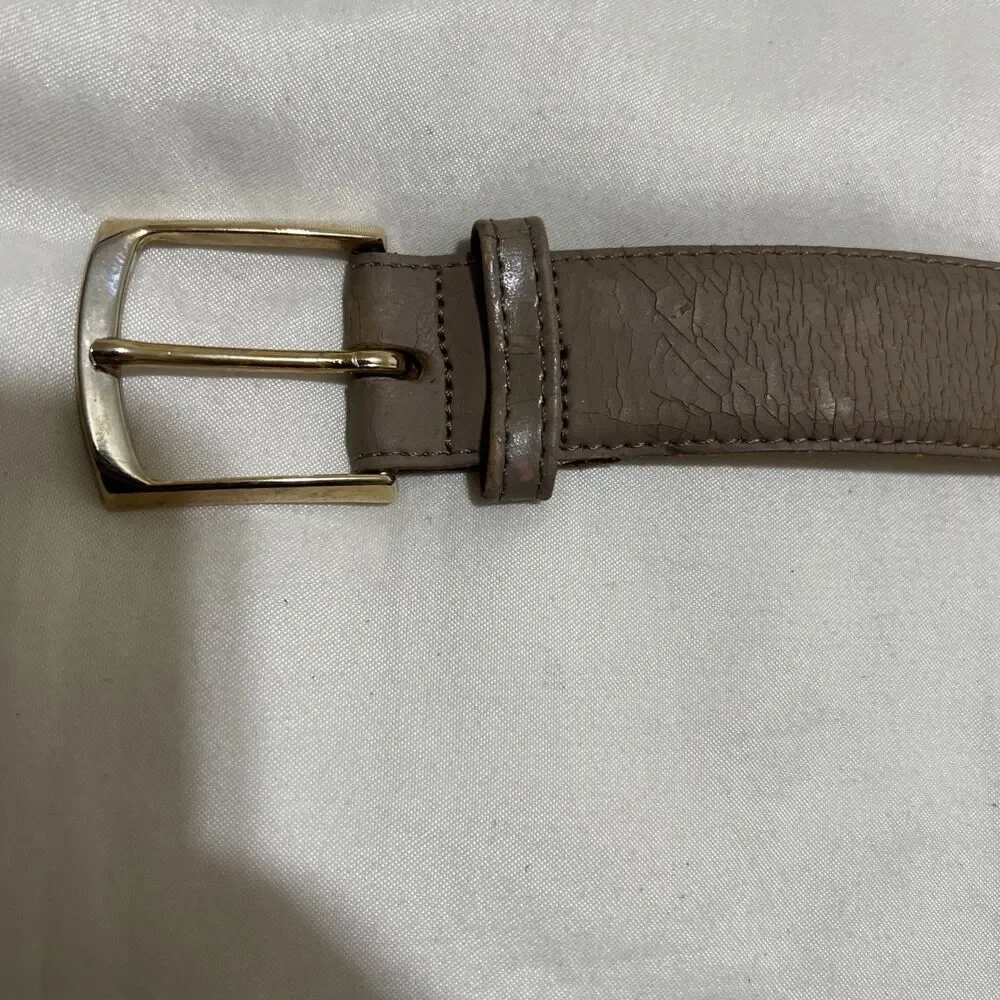 Gray Leather Belt Glove Leather Lining Sz 42 Gold Tone Buckle USA VTG